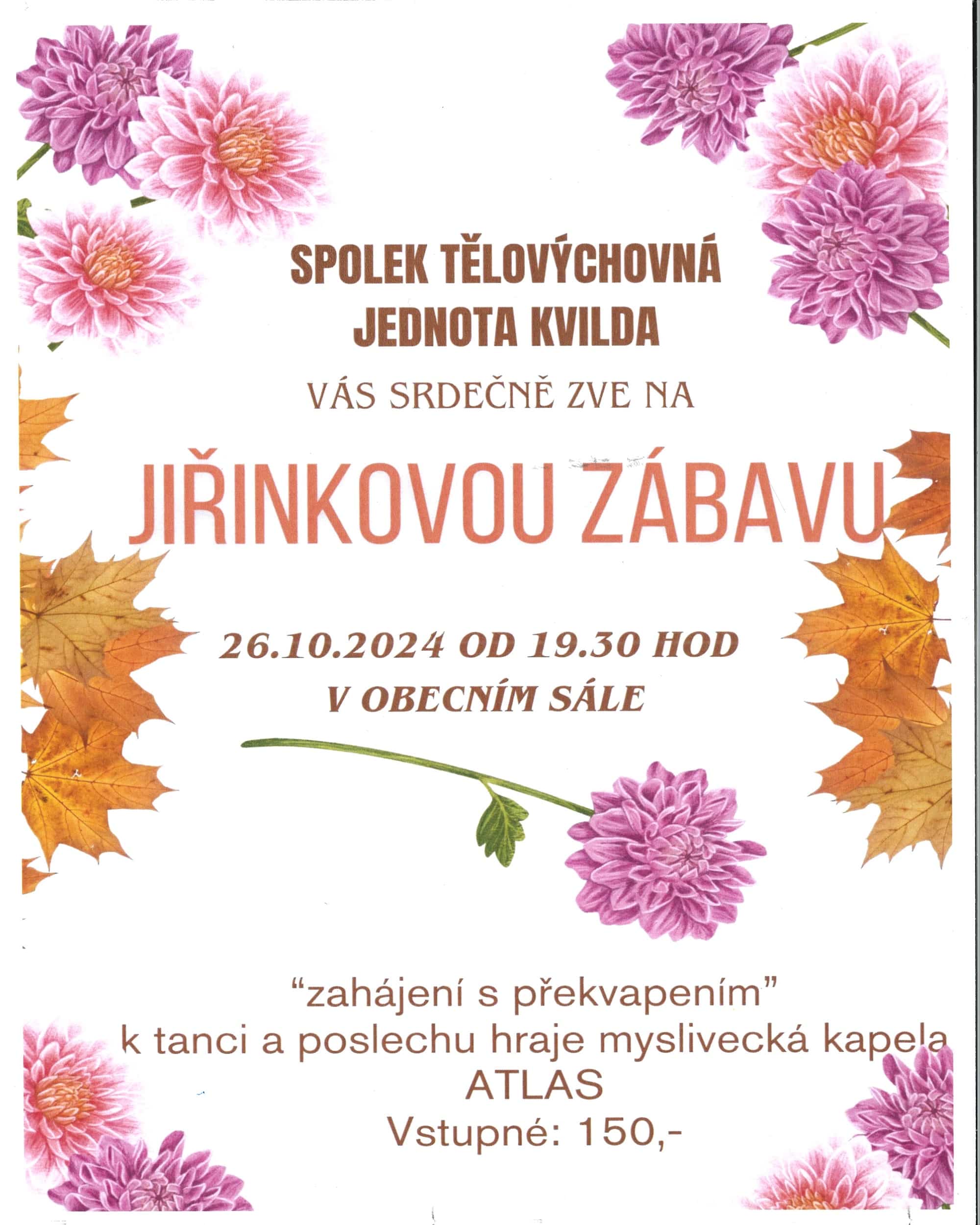 Pozvánka na&nbsp;Jiřinkovou zábavu
